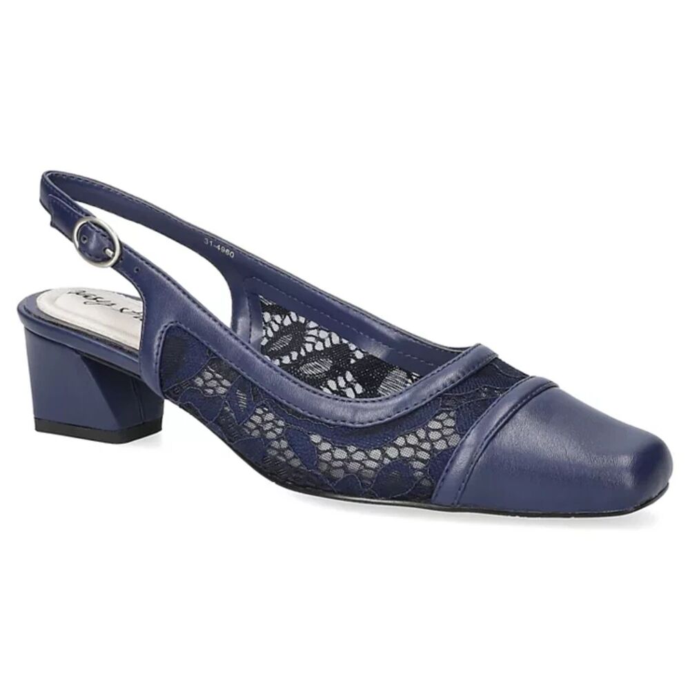 Easy Street Women's Fortune Navy Lacy Slingback Pumps SZ 8.5 NEW